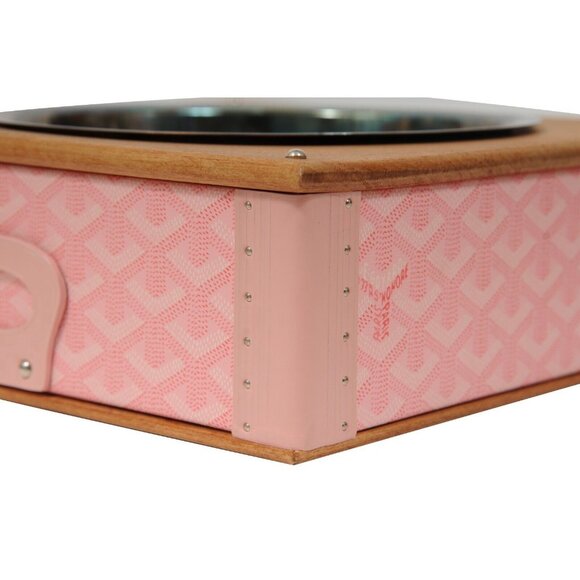Goyard Pink Edmond Single Dog Cat Bowl Hard Sided Trunk Discontinued Palladium - Picture 10 of 16